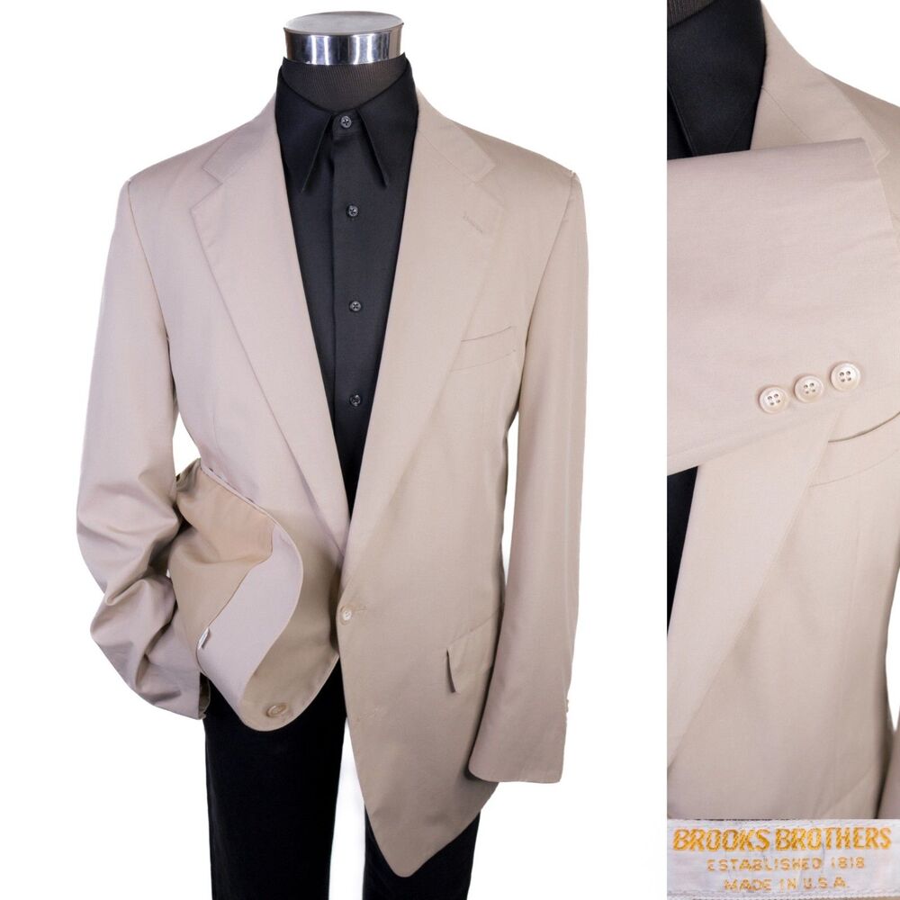 Brooks Brothers Blazer Sport Coat Sz 42L Two Button Beige Cotton Jacket
